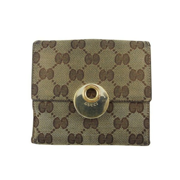 GUCCI W Hook Wallet GG Canvas Beige Canvas ~ Leather Authentic Used - Picture 1 of 10